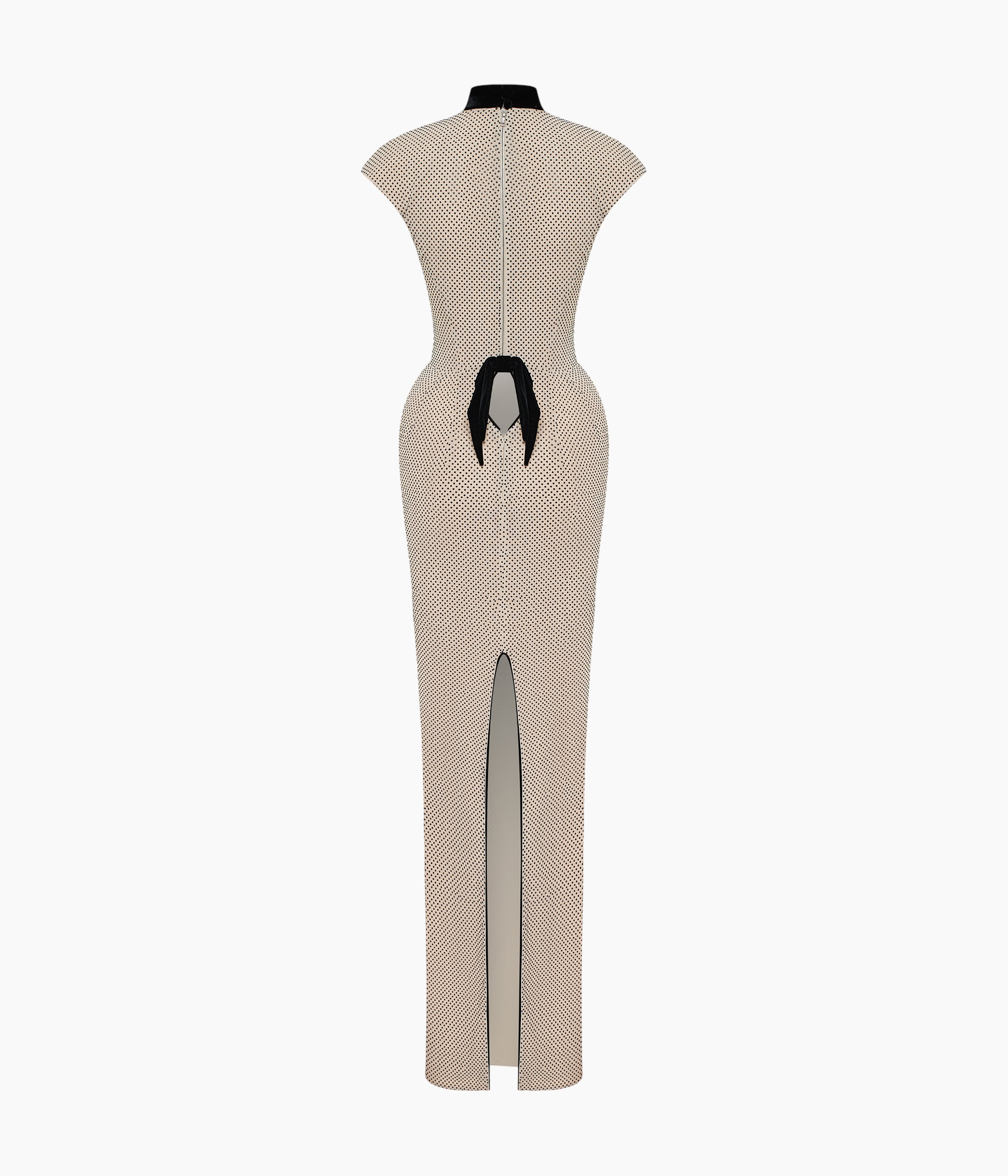 Crystal-Embellished Maxi Dress with Sculptural Pannier Panels