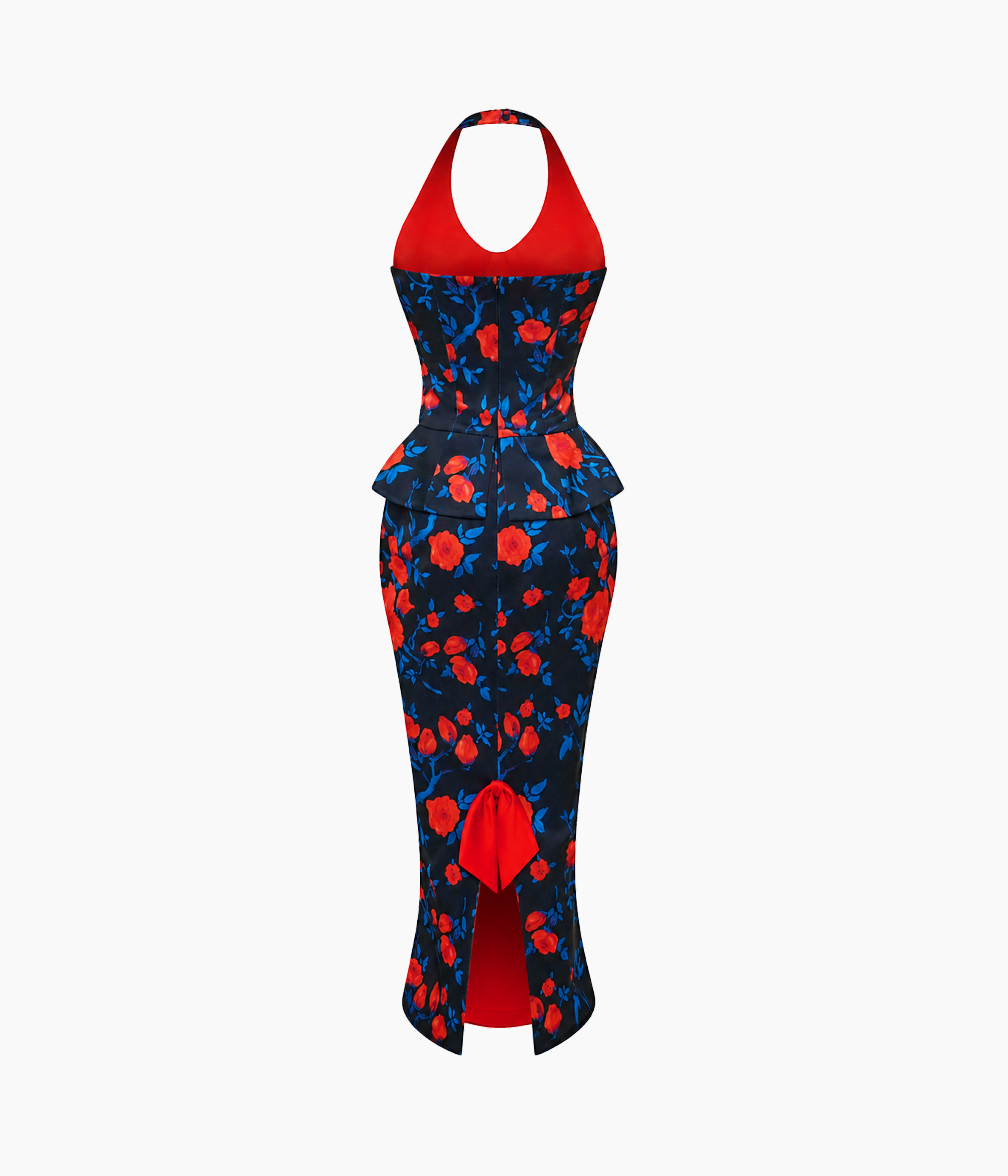 Printed midi dress with open shoulders