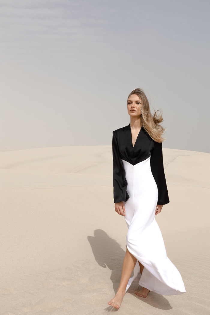 Front-slit satin maxi dress