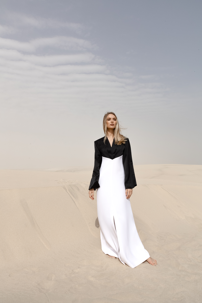 Front-slit satin maxi dress