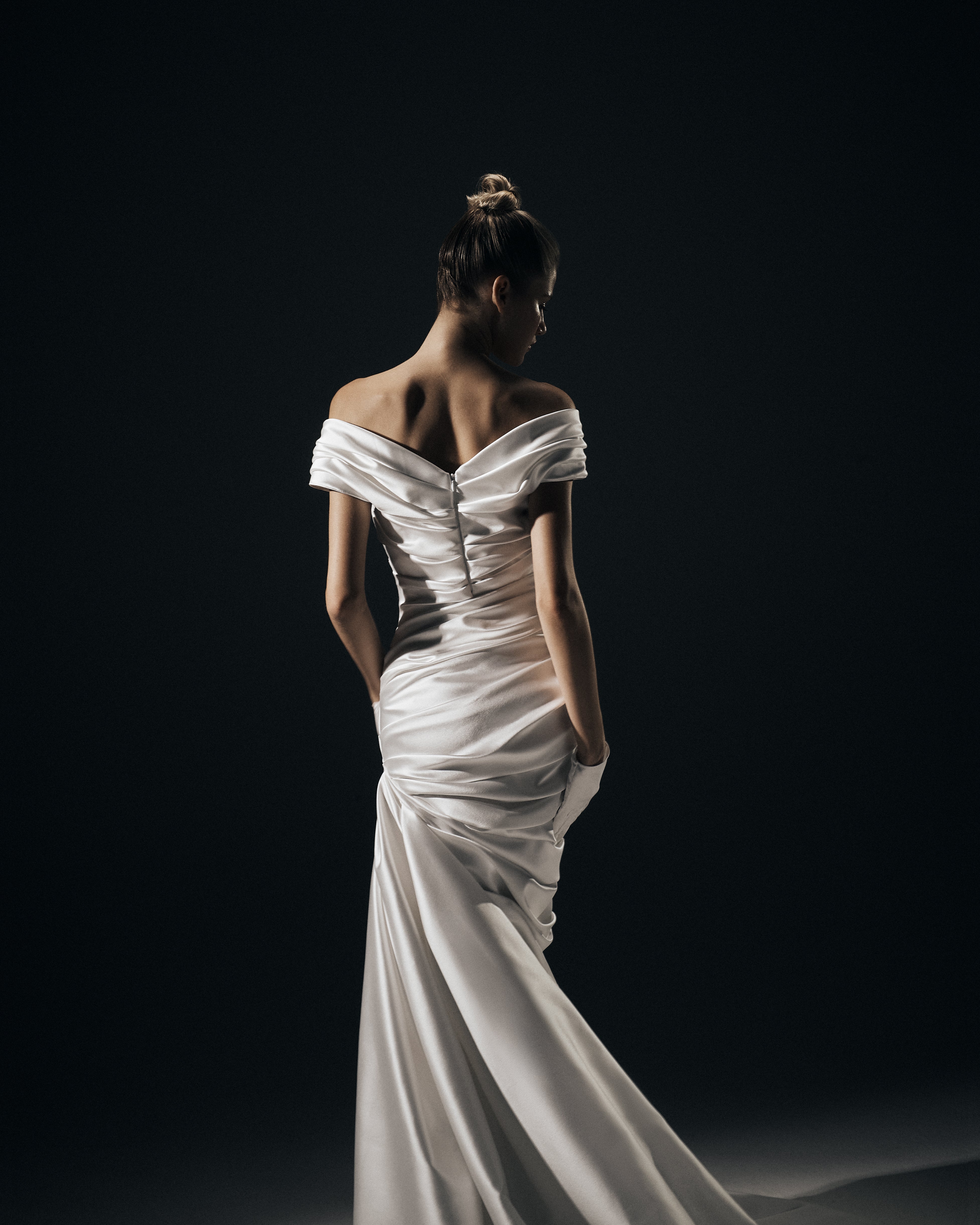 Draped satin gown with a train – Rasario