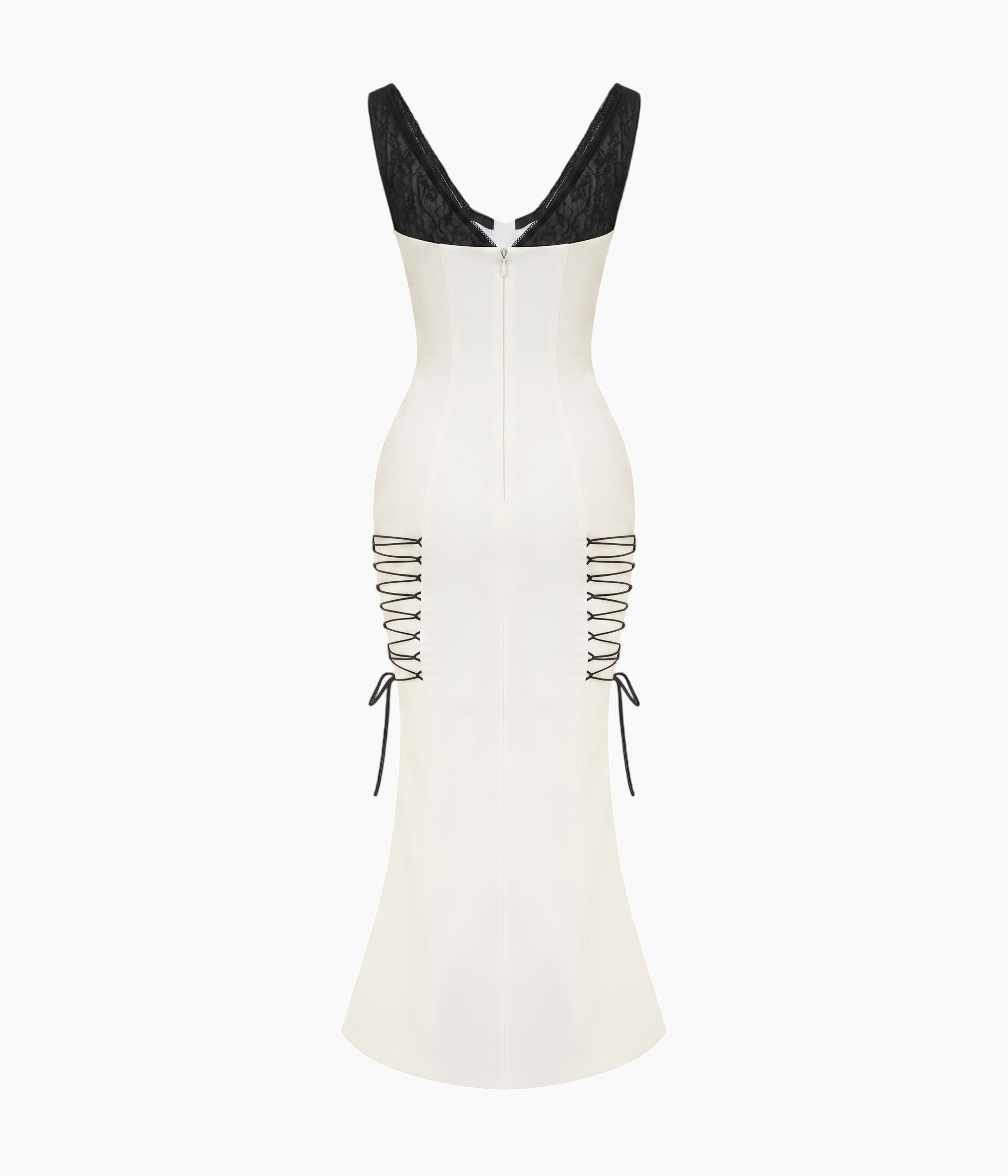 Crepe Midi Dress with a Corset Bodice and Lace-Up Detailing