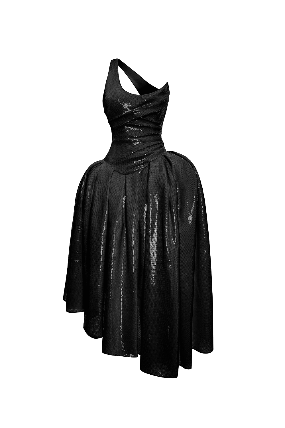 Asymmetric sequin corset maxi dress – Color: Black – RASARIO Online Boutique 34 (FR) / Black