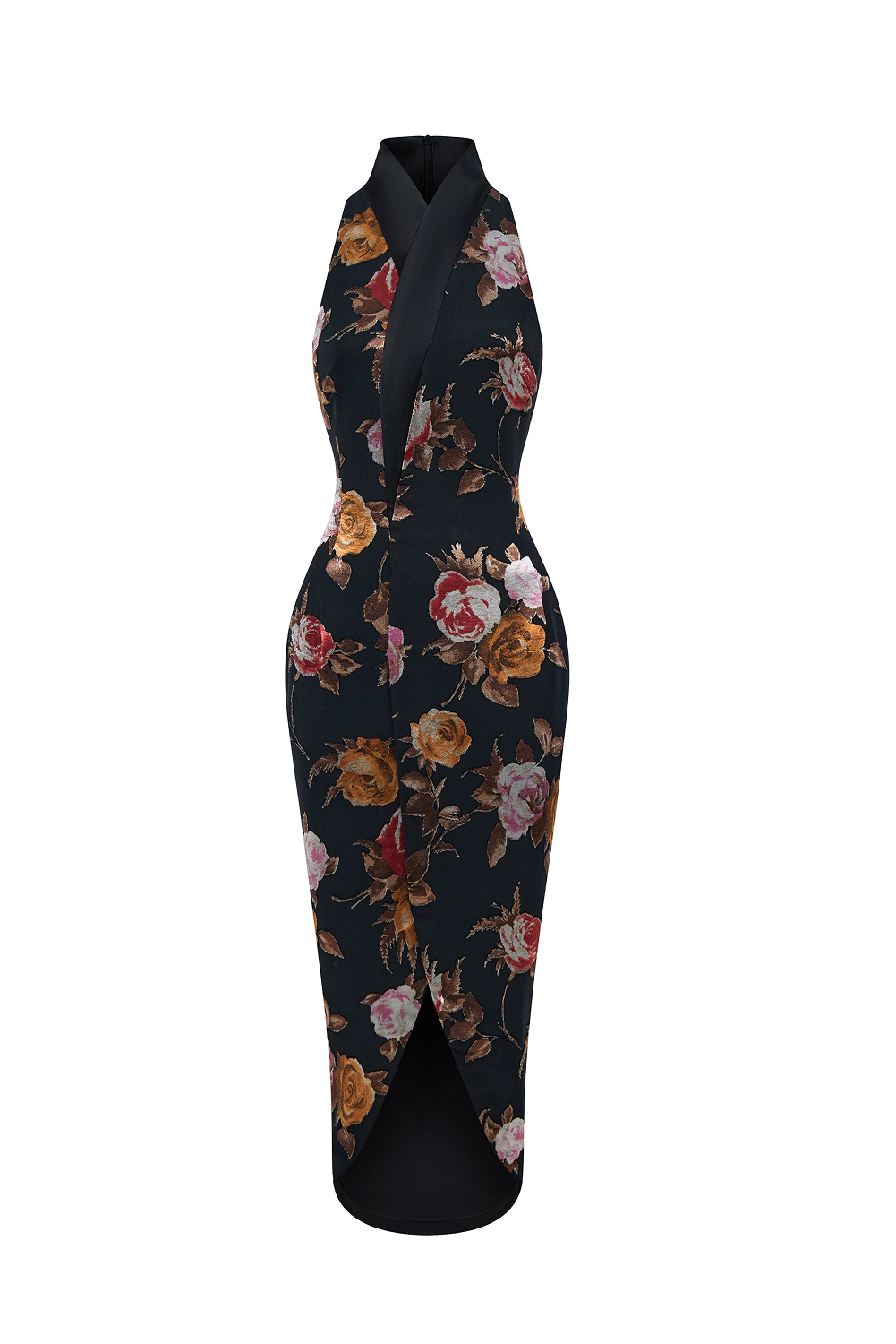 Chiffon-devoré and satin midi dress – Color: Black/Pink – RASARIO Online Boutique 38 (FR) / Black/Pink