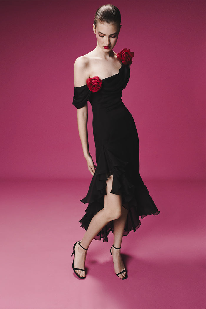 Chiffon midi dress with flowers – Rasario