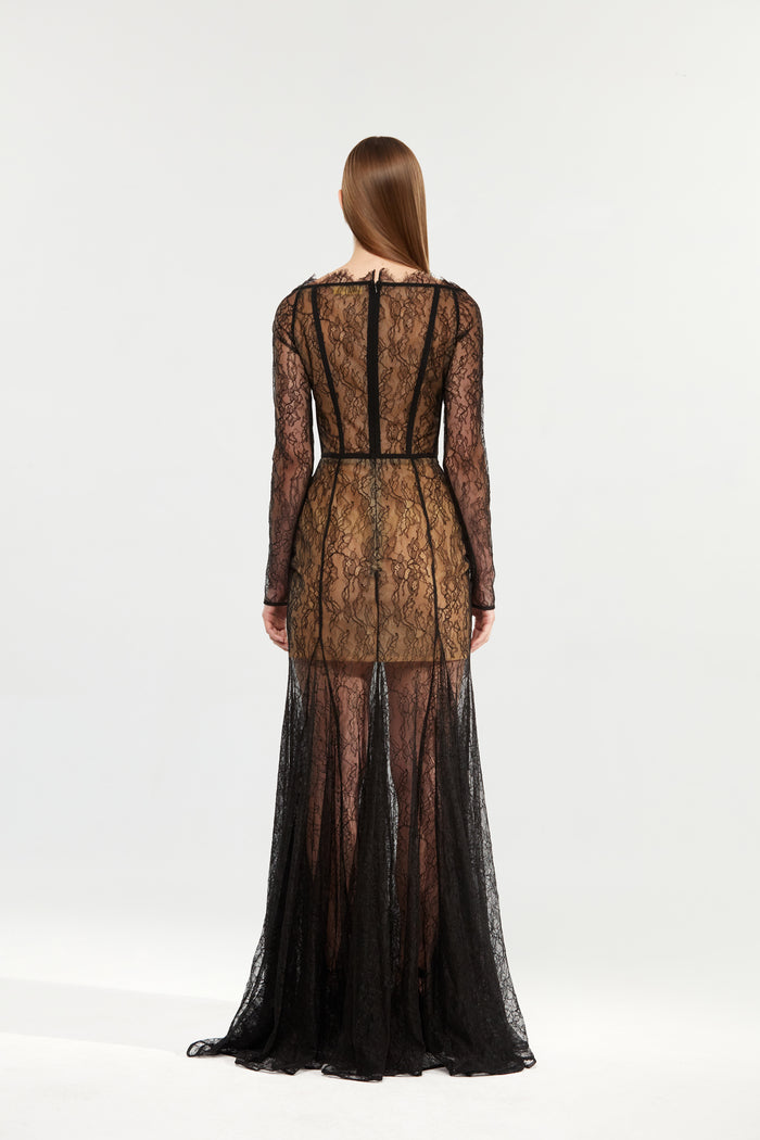 Corset lace gown with a draped skirt – Rasario