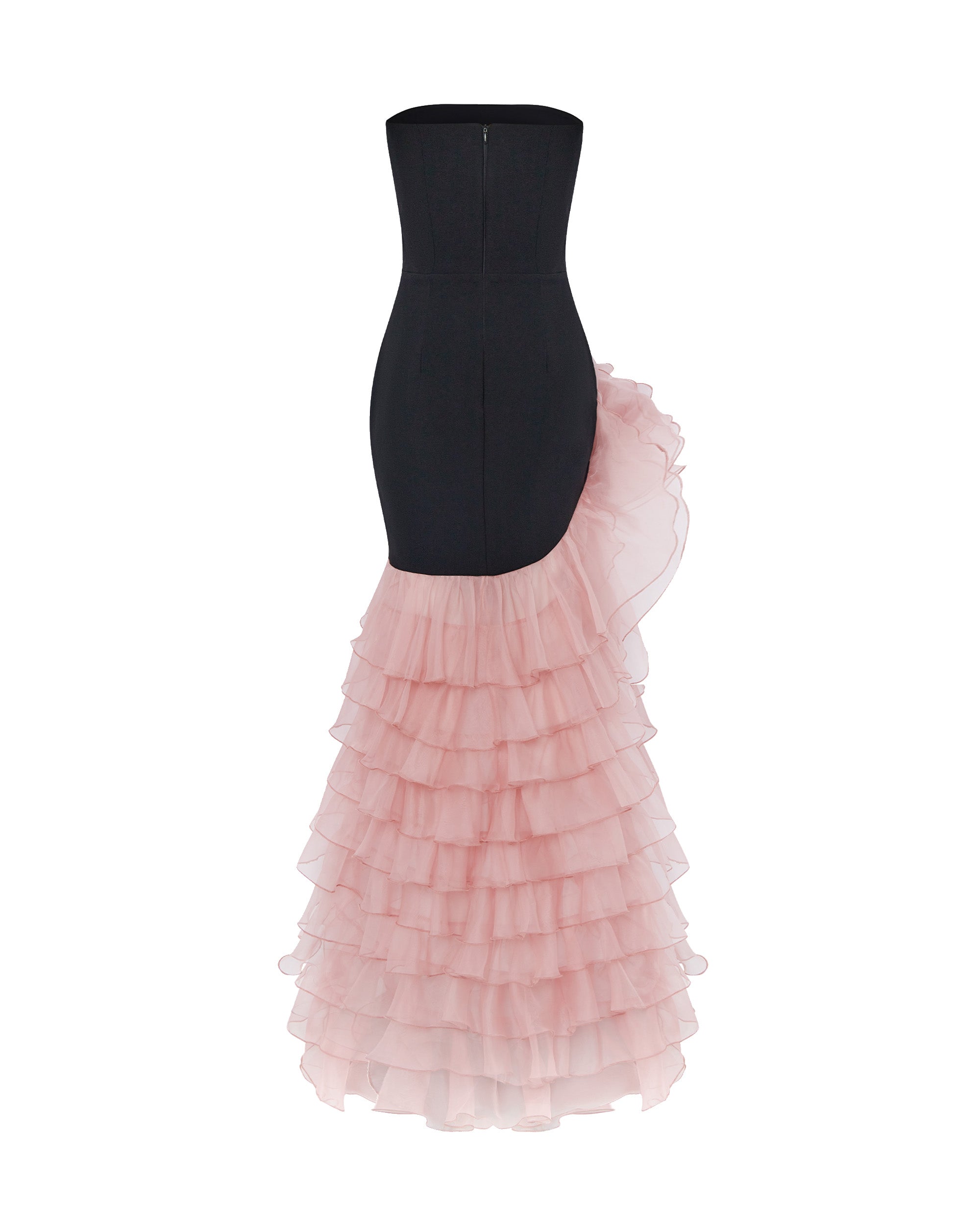 Crepe and chiffon maxi dress with a voluminous flower – Rasario