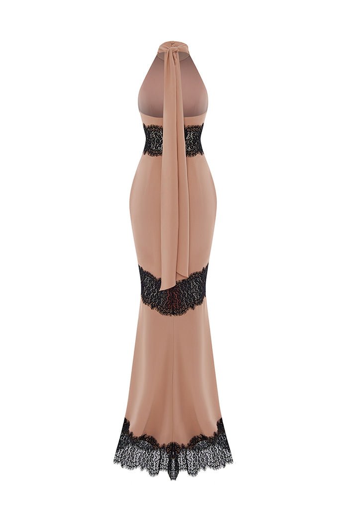 Crepe and lace maxi dress with cutouts – Rasario