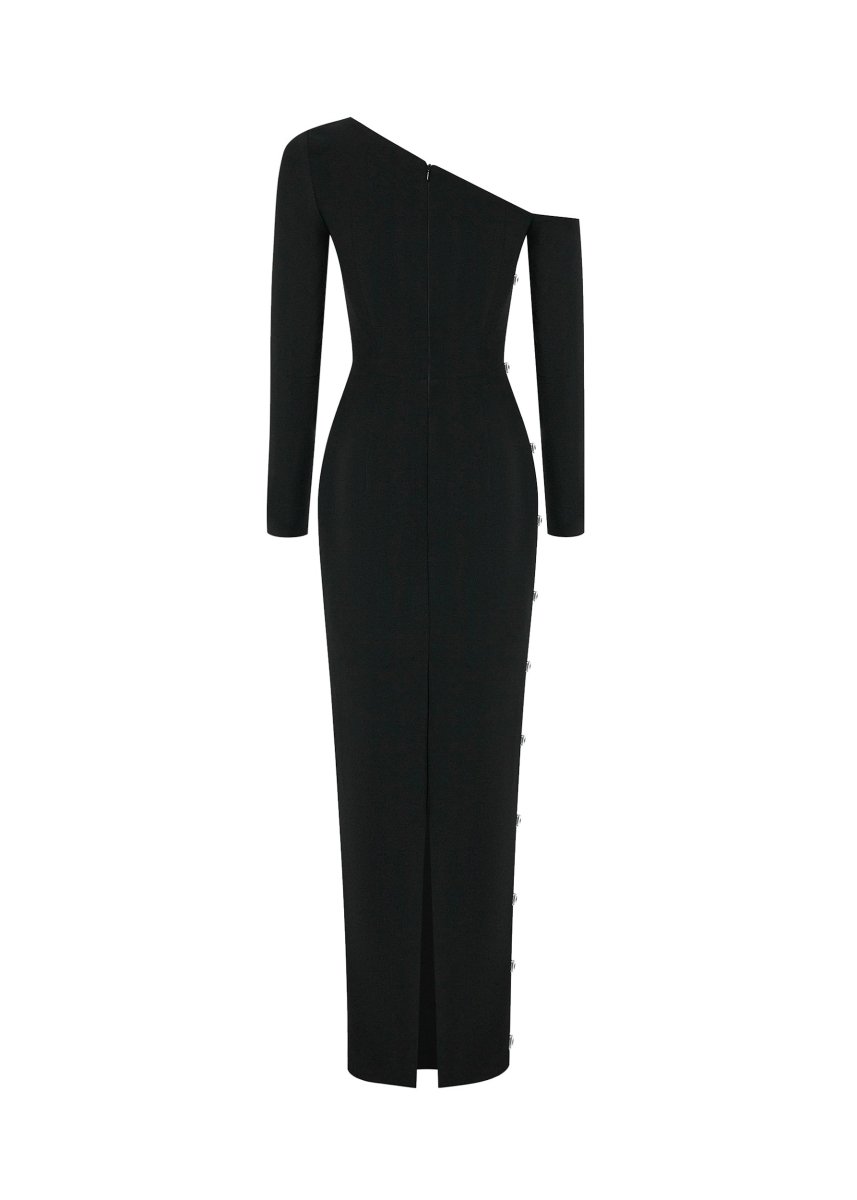 Crepe asymmetric crystal-embellished midi dress – Rasario