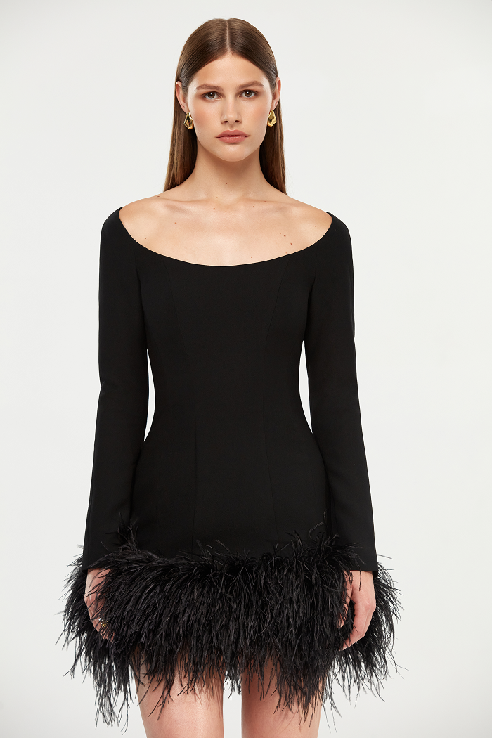 Crepe mini dress with fringe – Rasario