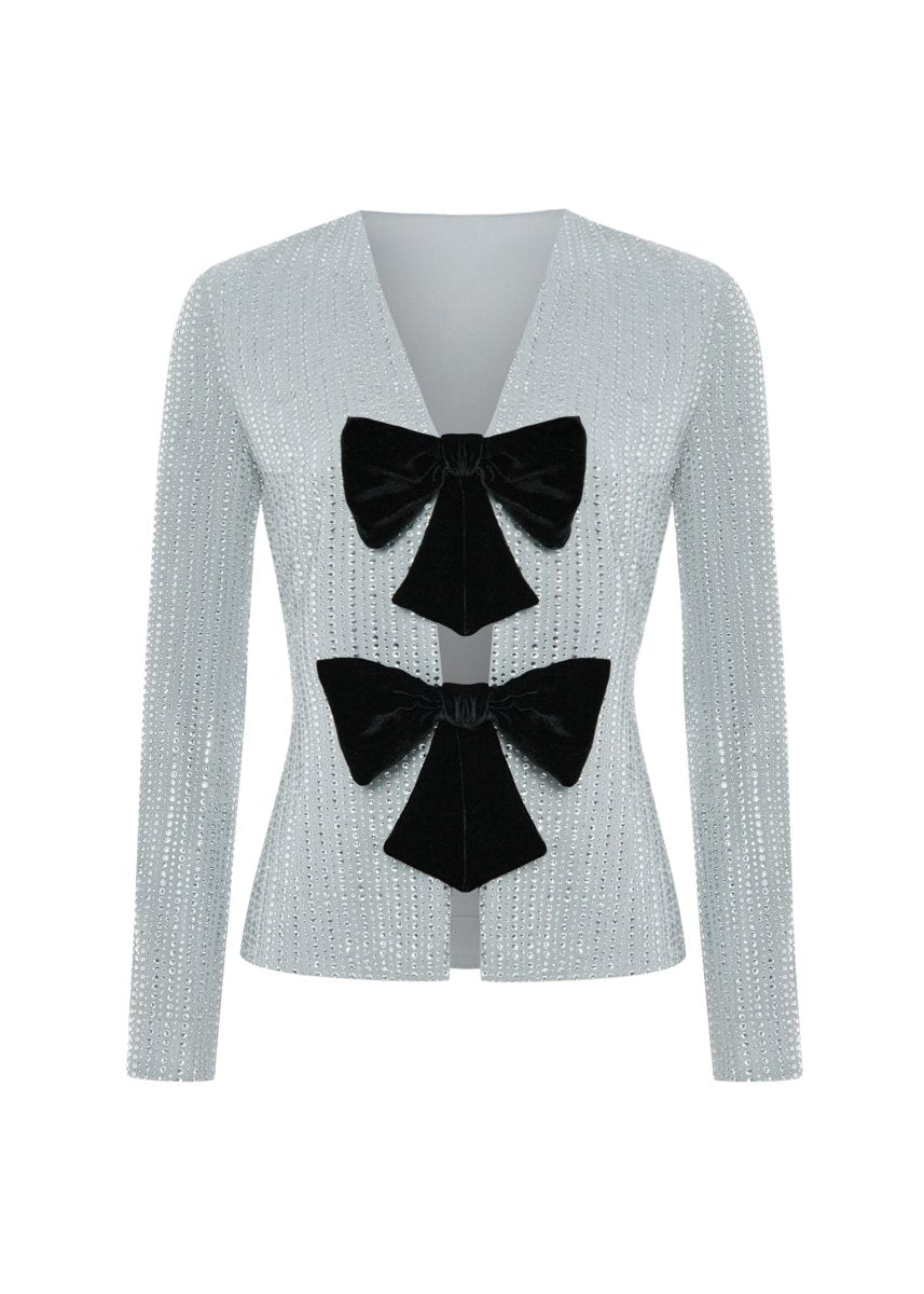 Crystal-embellished chiffon blazer with bows – Rasario