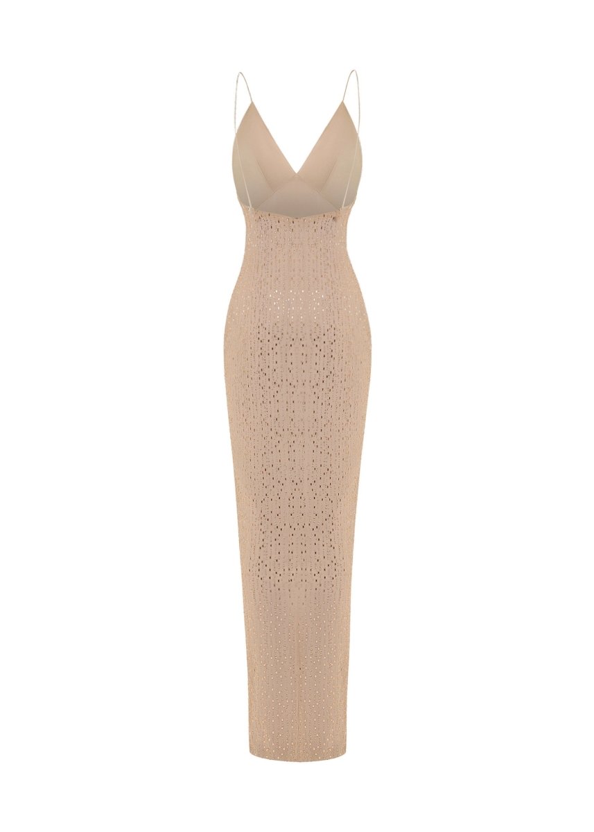 Crystal-embellished chiffon maxi dress with a slit – Rasario