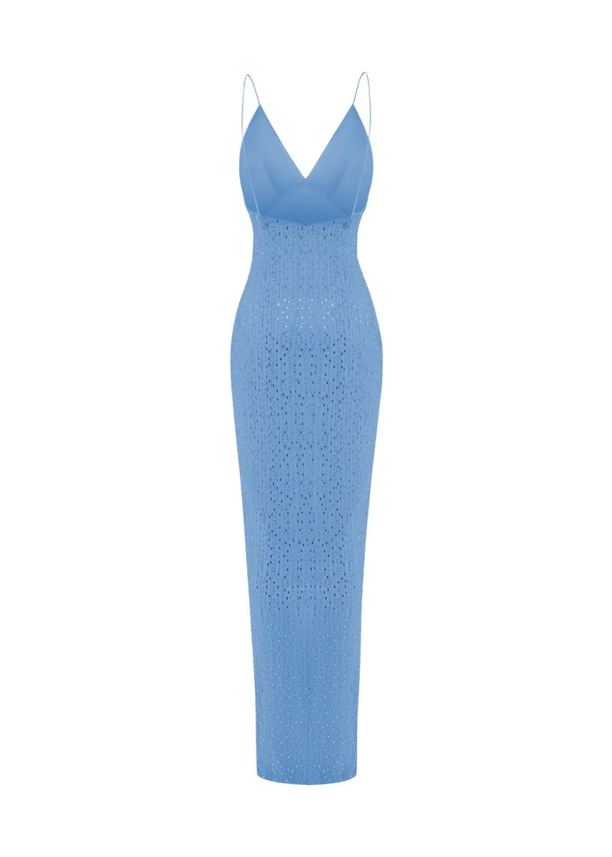 Crystal-embellished chiffon maxi dress with a slit – Rasario