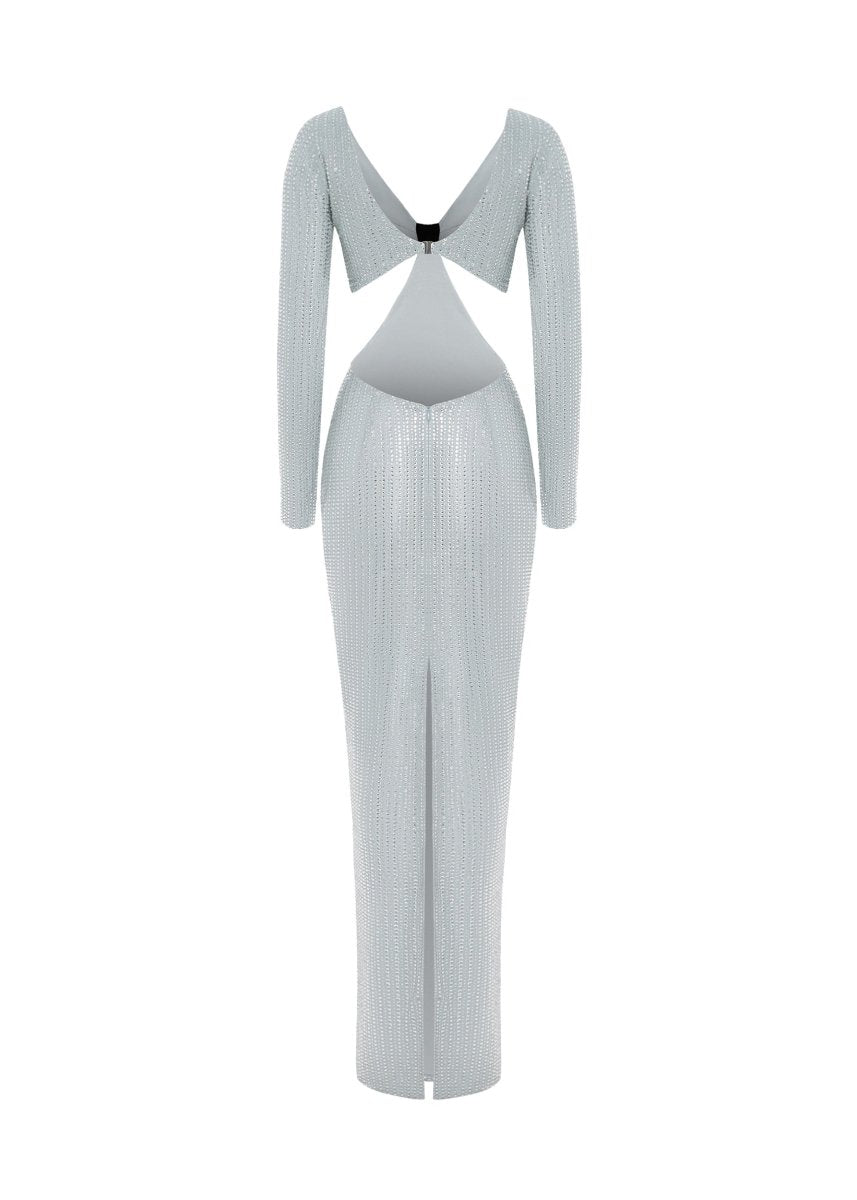 Crystal-embellished chiffon maxi dress with cutouts – Rasario