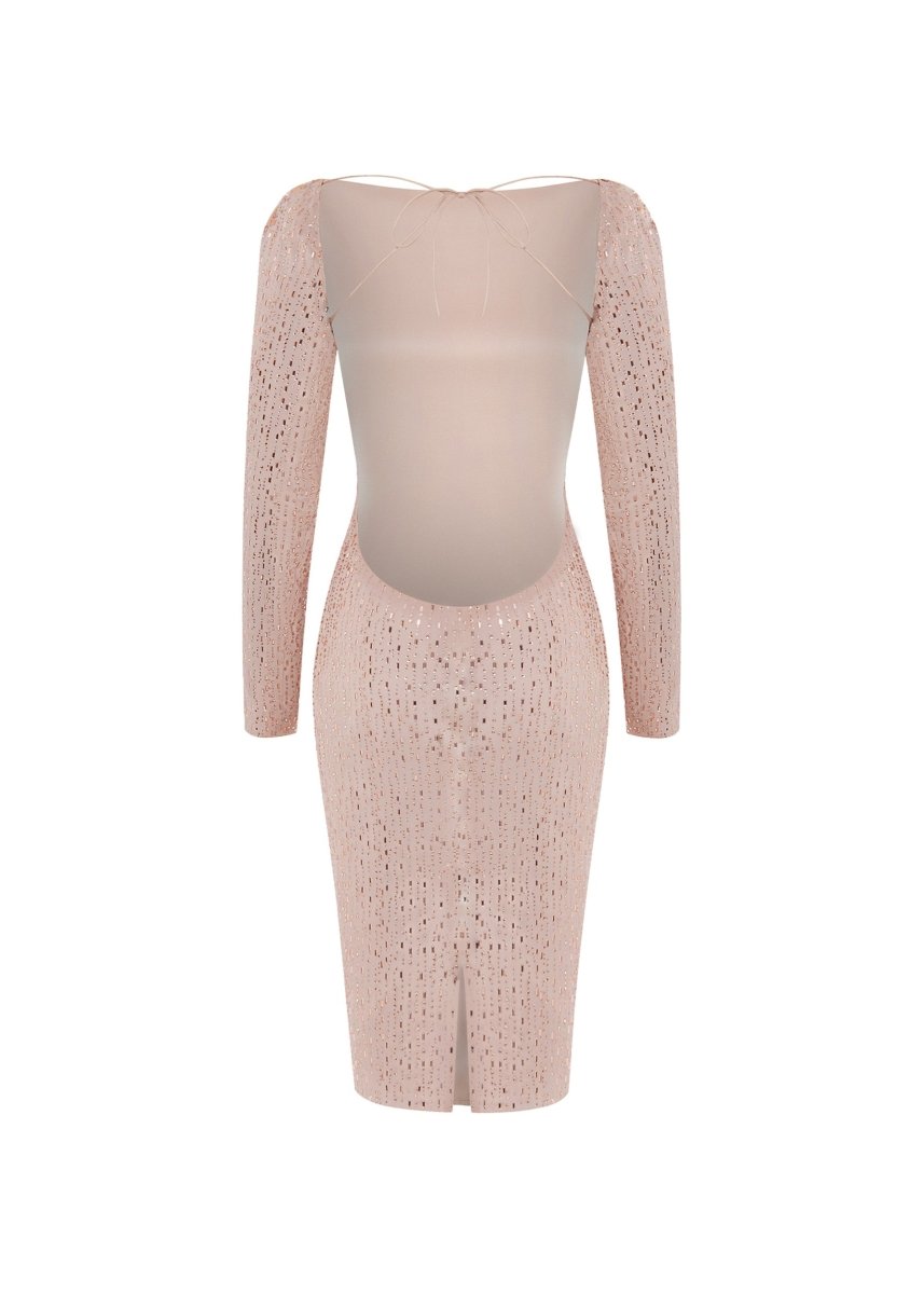 Crystal-embellished chiffon midi dress with an opened back – Rasario