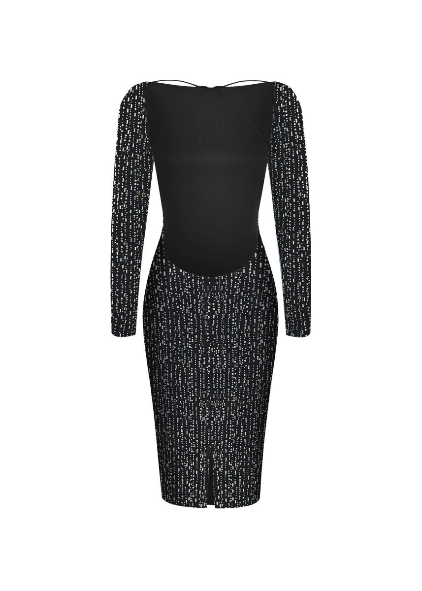 Crystal-embellished chiffon midi dress with an opened back – Rasario