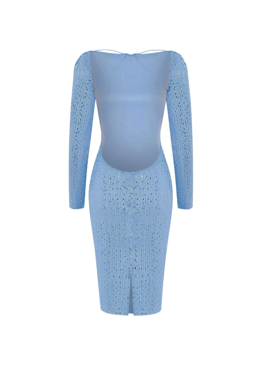 Crystal-embellished chiffon midi dress with an opened back – Rasario