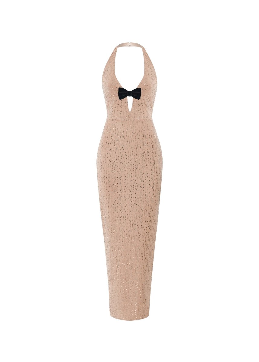Crystal-embellished chiffon midi dress with bow – Rasario