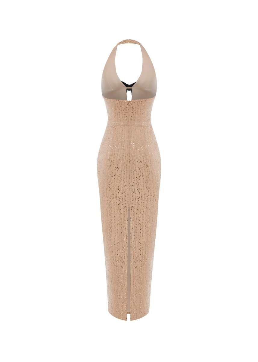 Crystal-embellished chiffon midi dress with bow – Rasario