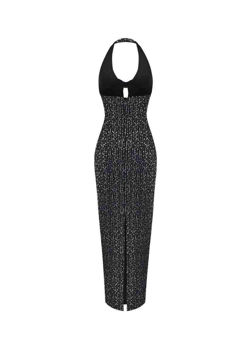 Crystal-embellished chiffon midi dress with bow – Rasario