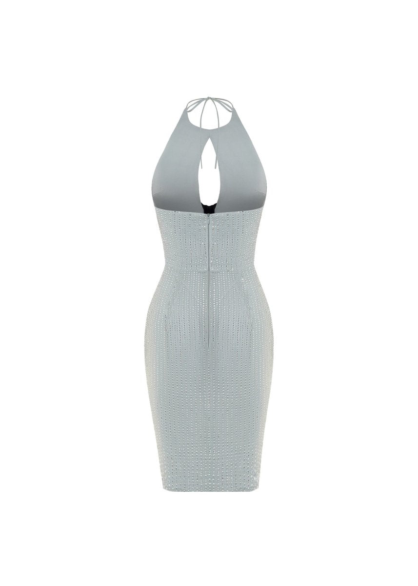Crystal-embellished chiffon mini dress with a bow – Rasario
