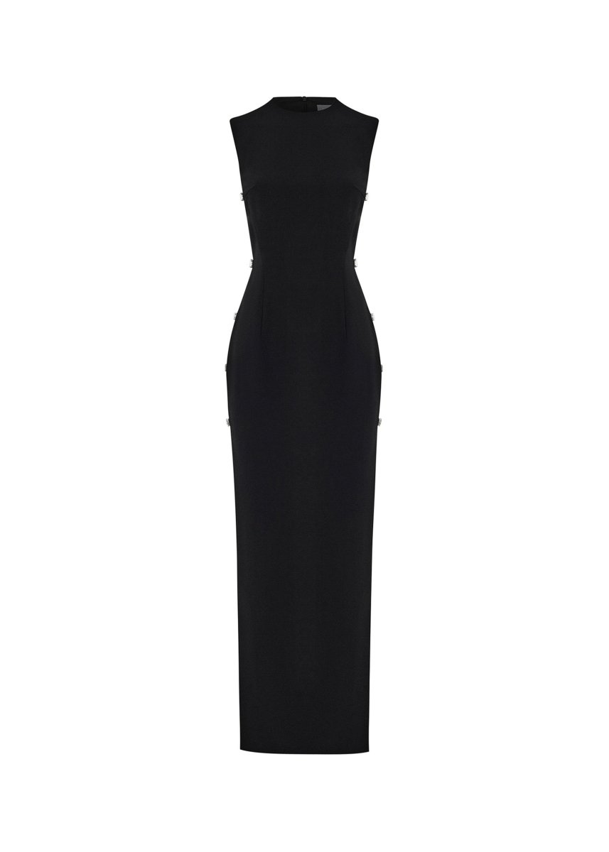 Crystal-embellished crepe midi dress with cutouts – Color: Black – RASARIO Online Boutique 38 (FR) / Black