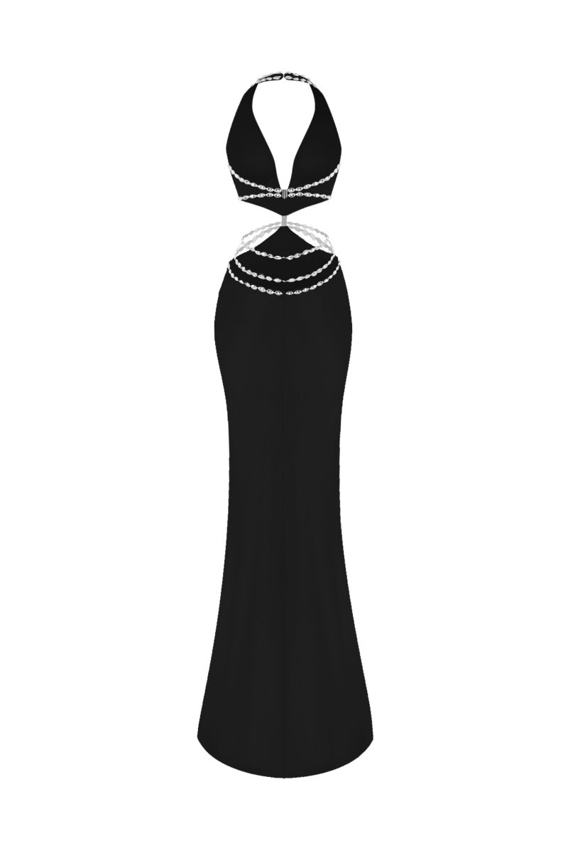 Crystal-embellished satin maxi dress with cutouts – Rasario