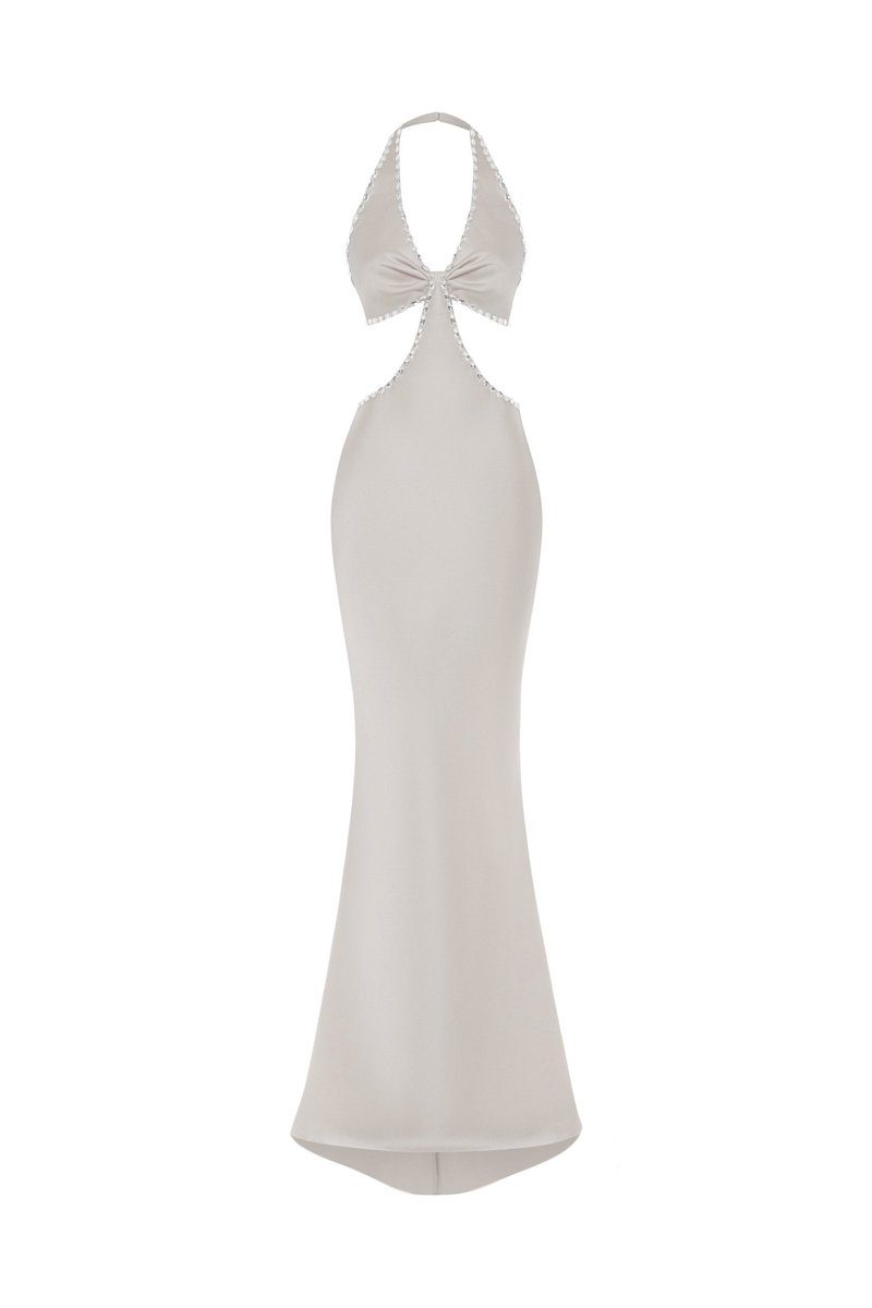 Crystal-embellished satin maxi dress with cutouts – Rasario