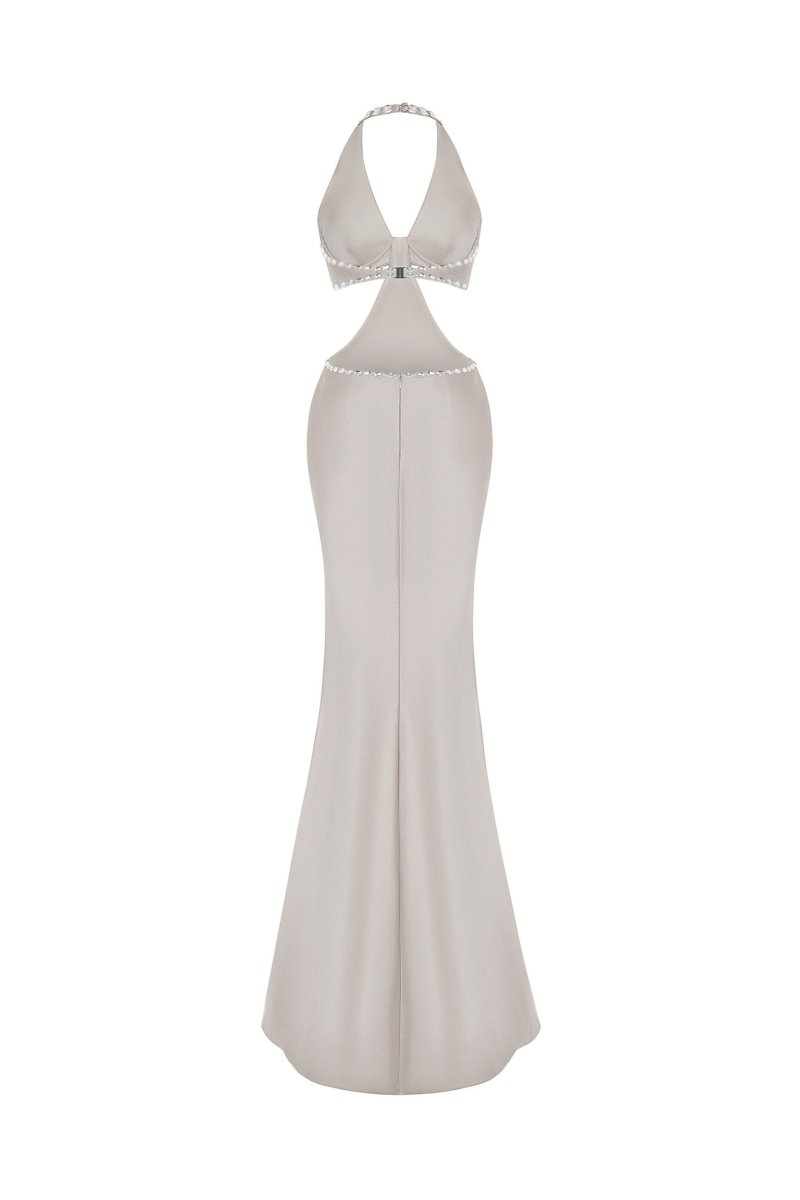 Crystal-embellished satin maxi dress with cutouts – Rasario