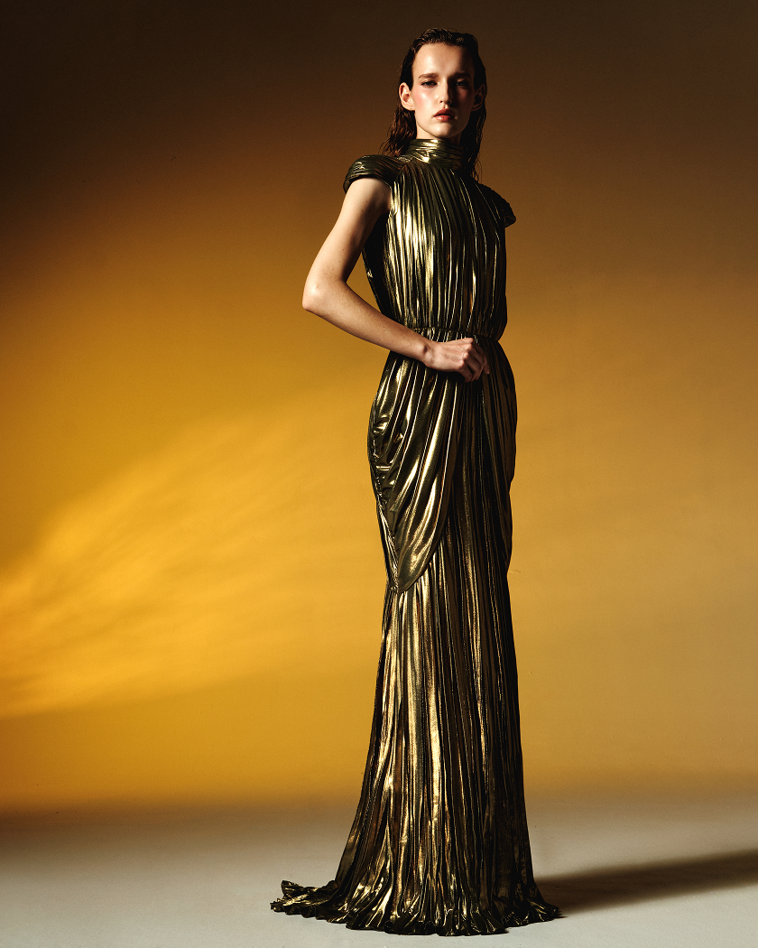 Draped chiffon maxi dress – Rasario
