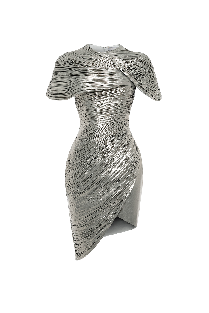 Draped chiffon mini dress – Color: Silver – RASARIO Online Boutique 44 (FR) / Silver