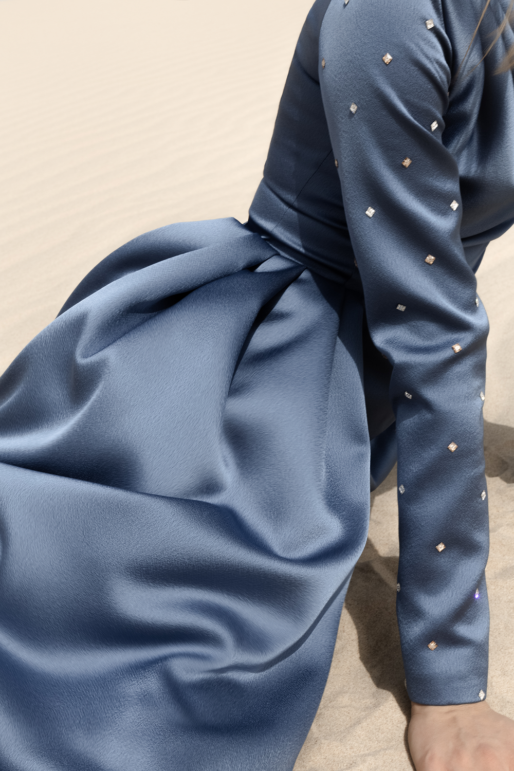 Draped satin gown with embroidered sleeves – Rasario