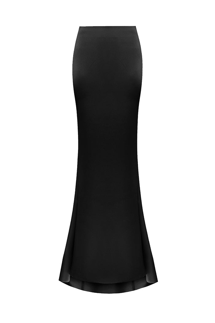 Draped satin maxi skirt with a train – Rasario