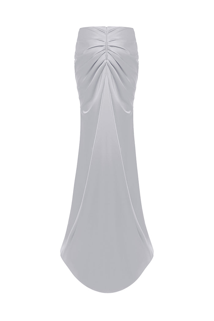 Draped satin maxi skirt with a train – Rasario