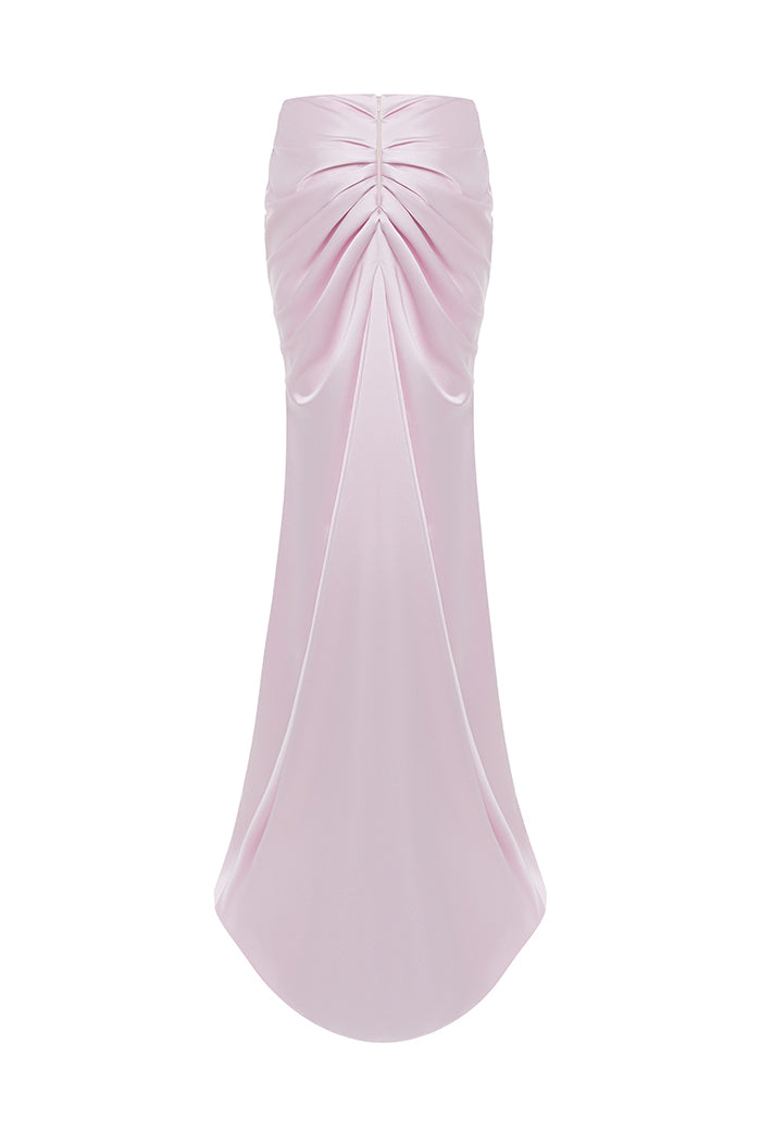 Draped satin maxi skirt with a train – Rasario