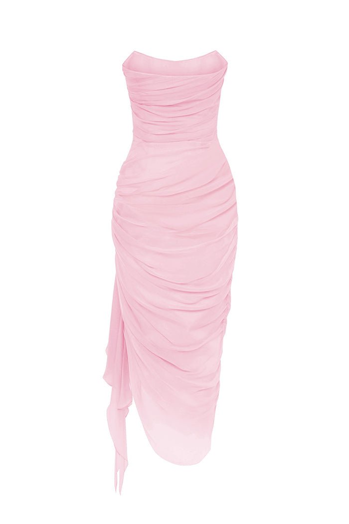 Draped silk chiffon corset midi dress – Rasario