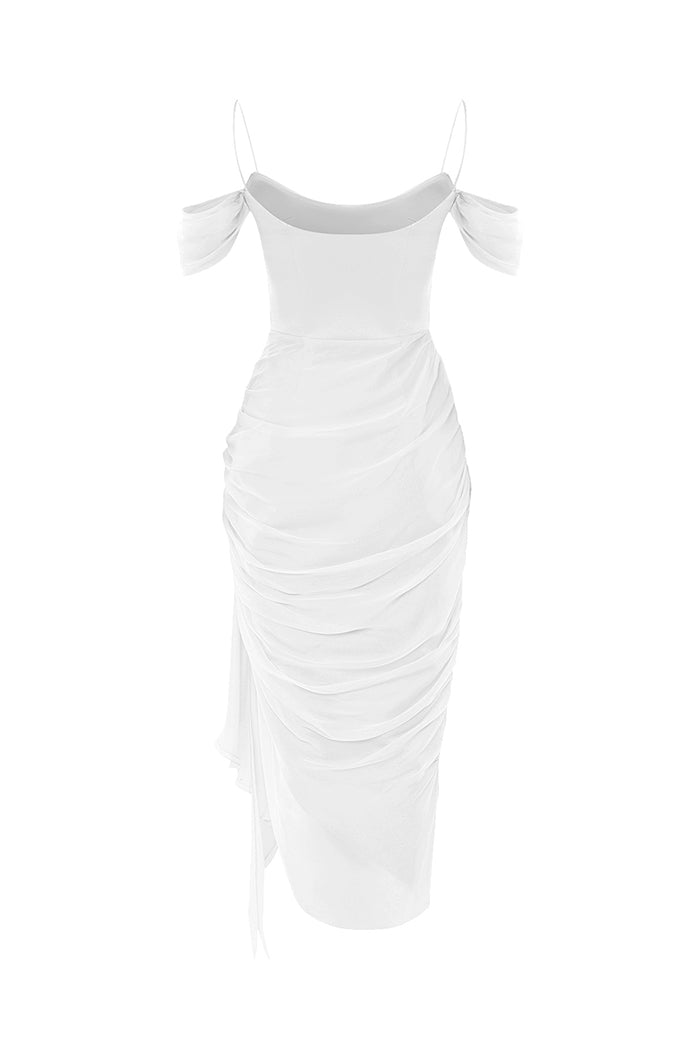 Draped silk chiffon corset midi dress – Rasario