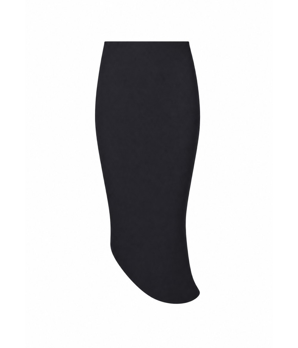 Asymmetrical crepe satin midi skirt