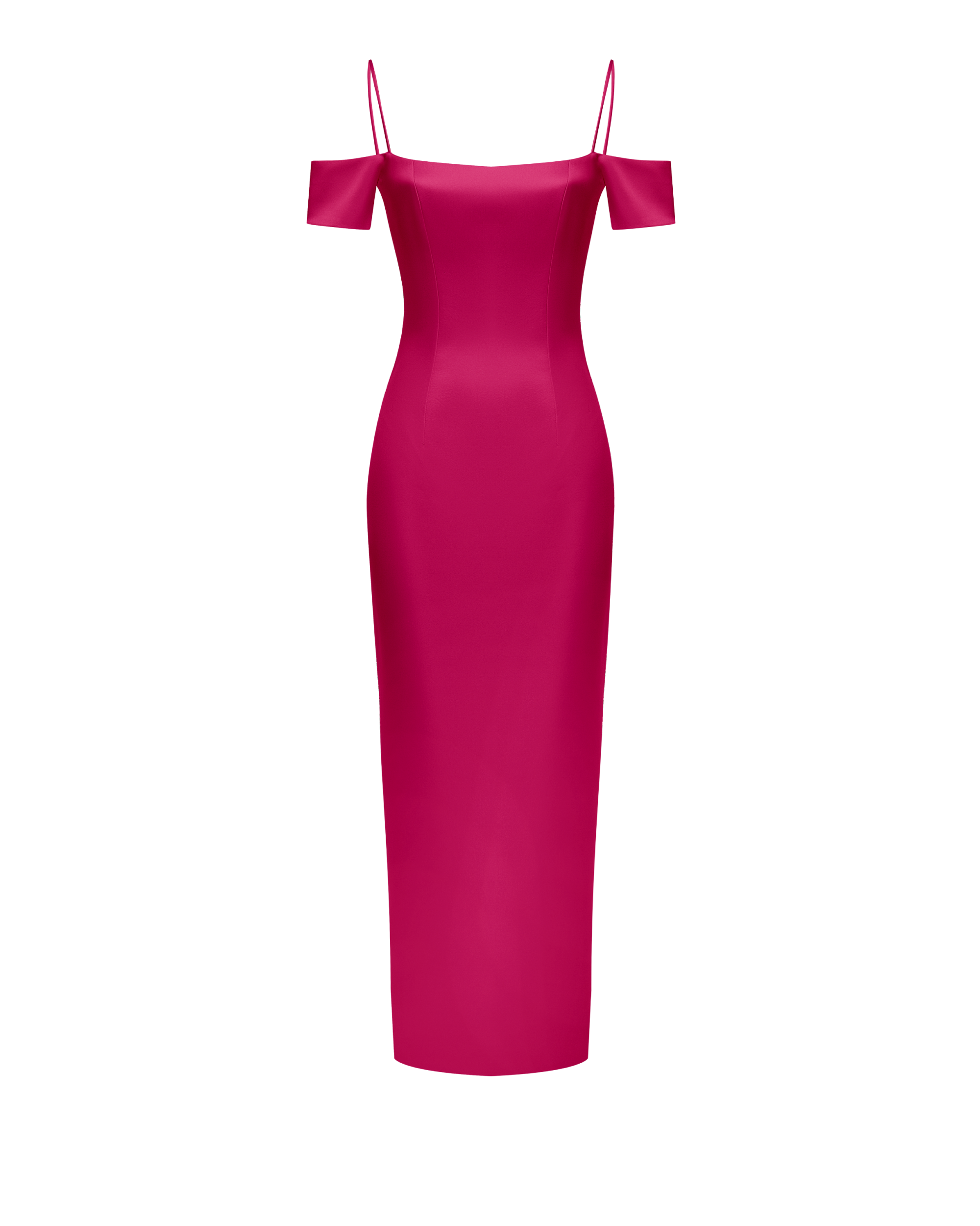Off-The-Shoulder Draped Satin Long Midi Dress 34 (FR) / Berry