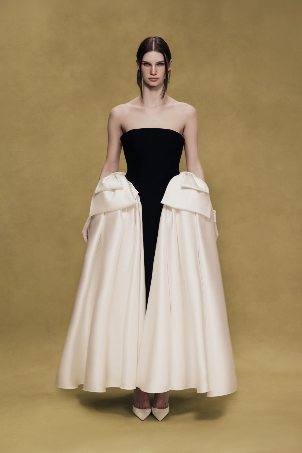 Satin Midi Dress with Sculptural Bow Details