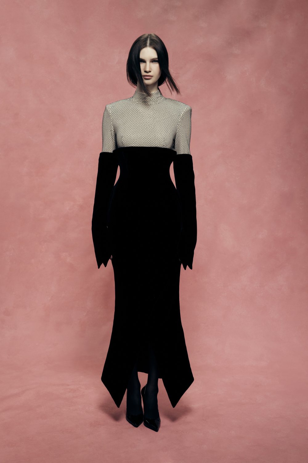 Crystal-Embellished Velvet Midi Dress