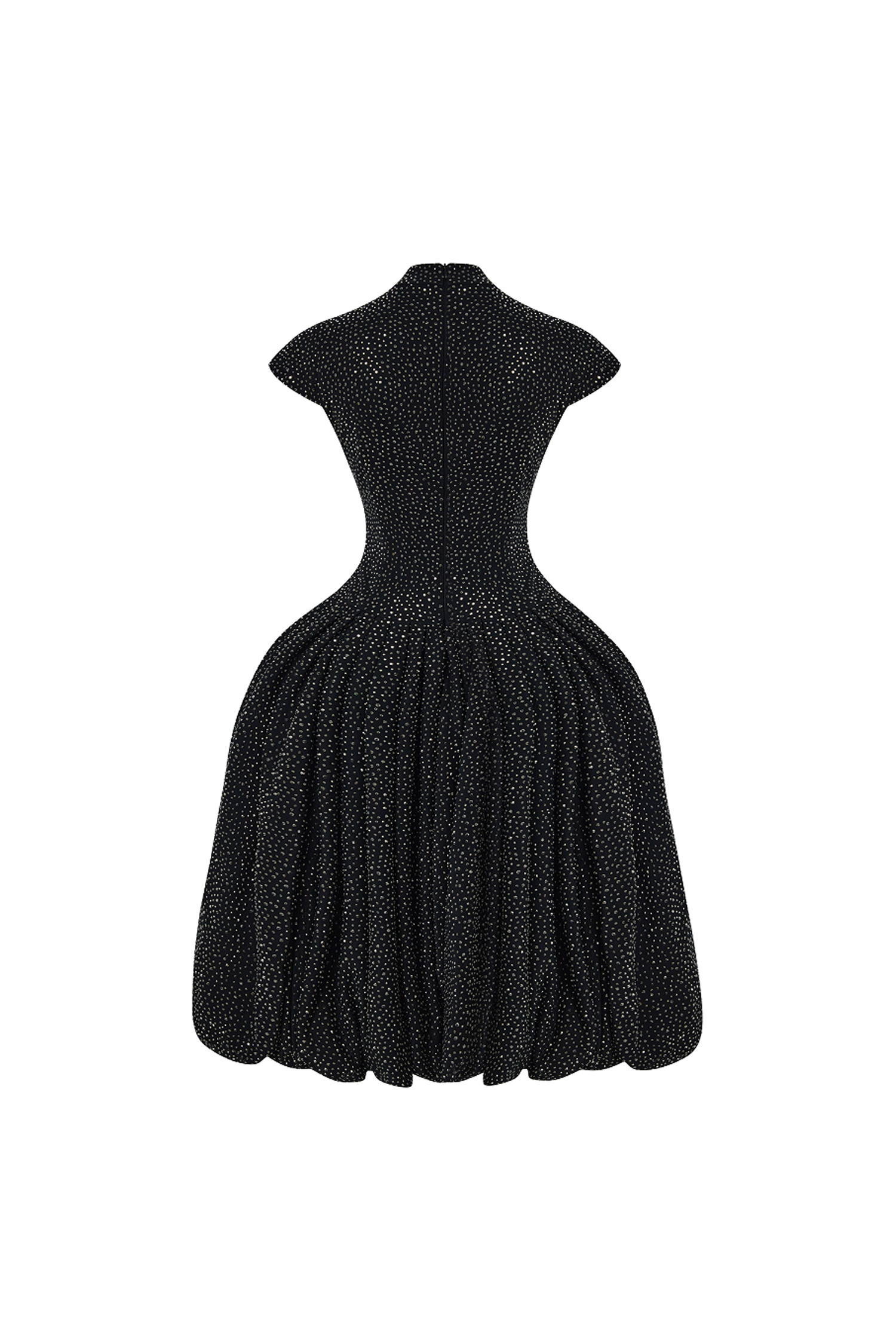 Crystal-embellished mesh midi dress with a voluminous skirt