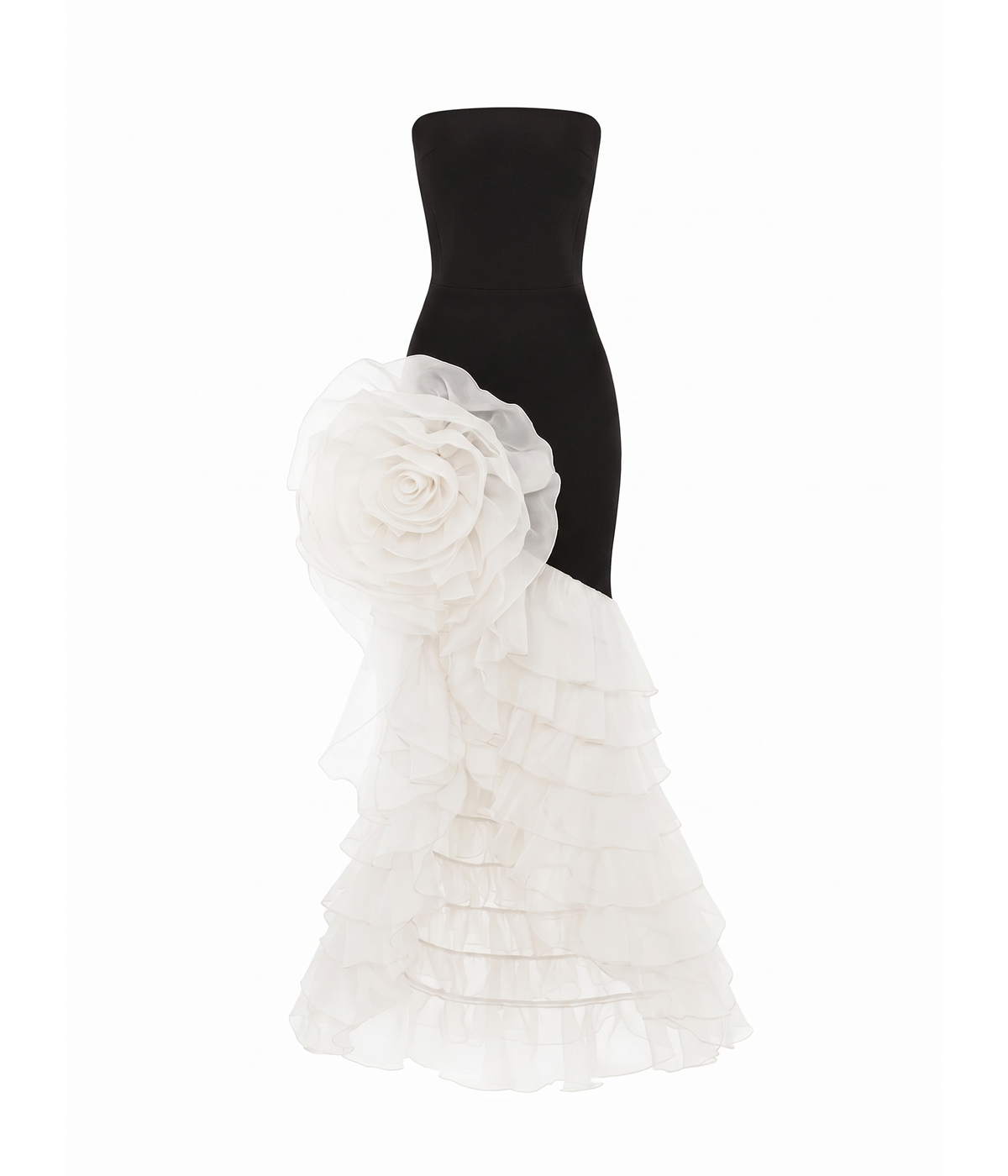 Crepe and chiffon maxi dress with a voluminous flower