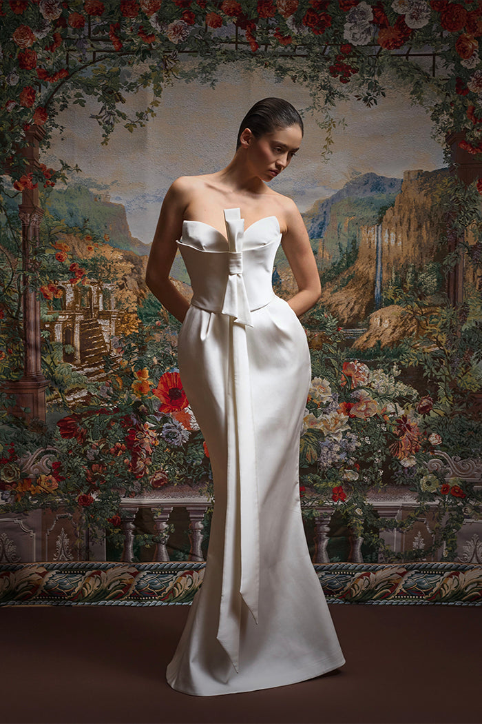Satin corset maxi dress white 004DX002 RASARIO Satin corset maxi dress white 004DX002 RASARIO