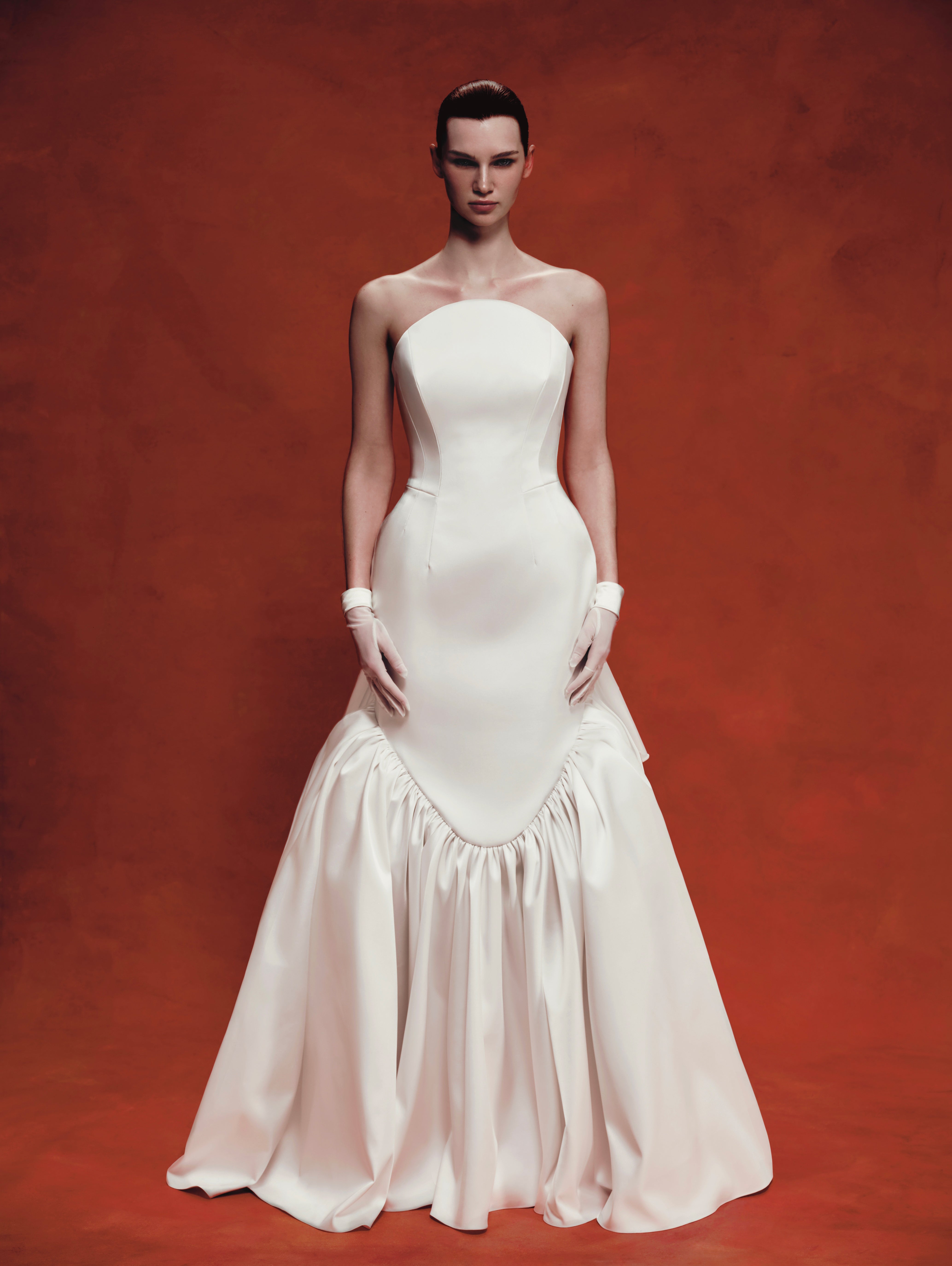 Viscose and silk corset maxi dress with ruffles