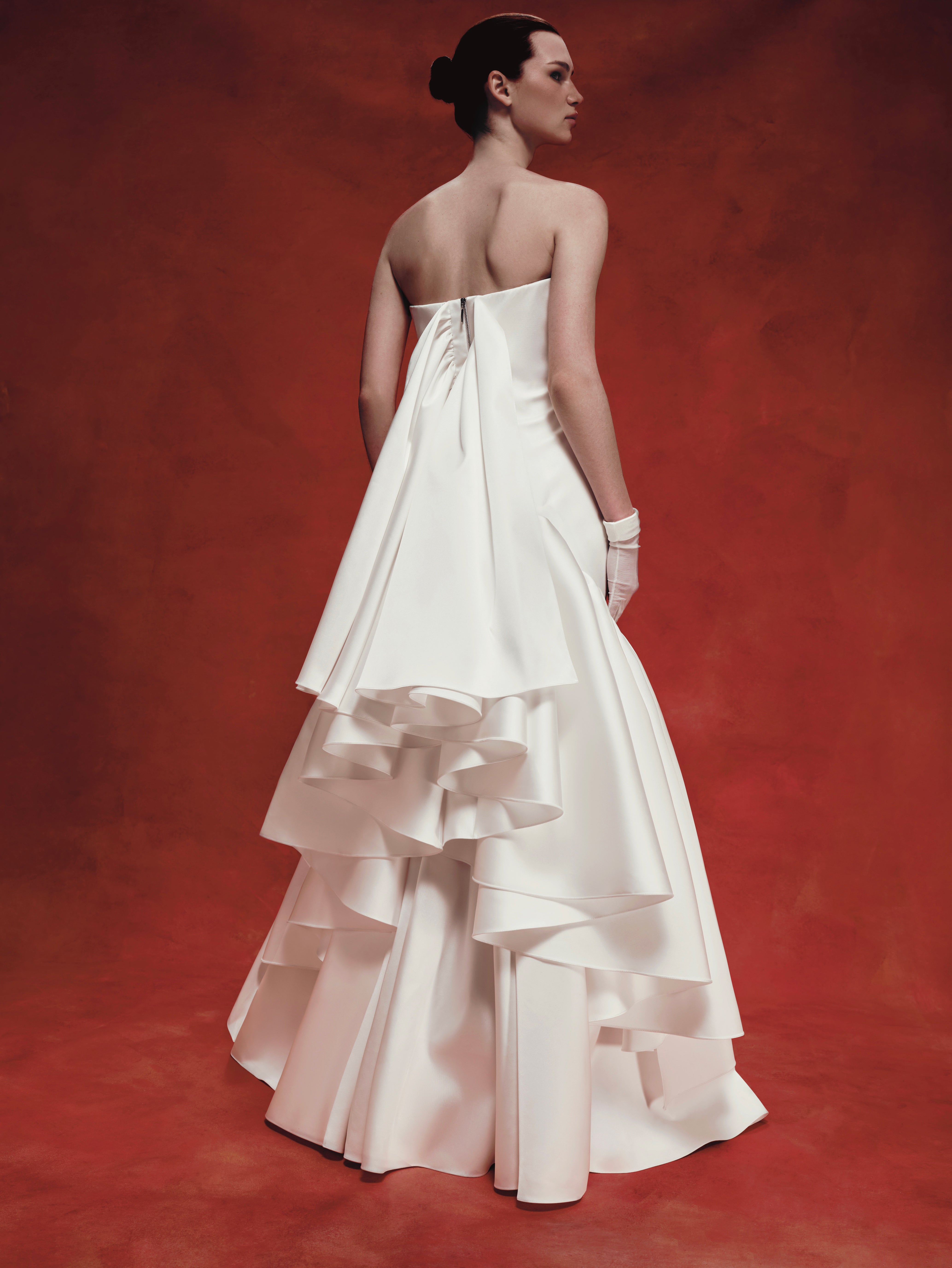 Viscose and silk corset maxi dress with ruffles