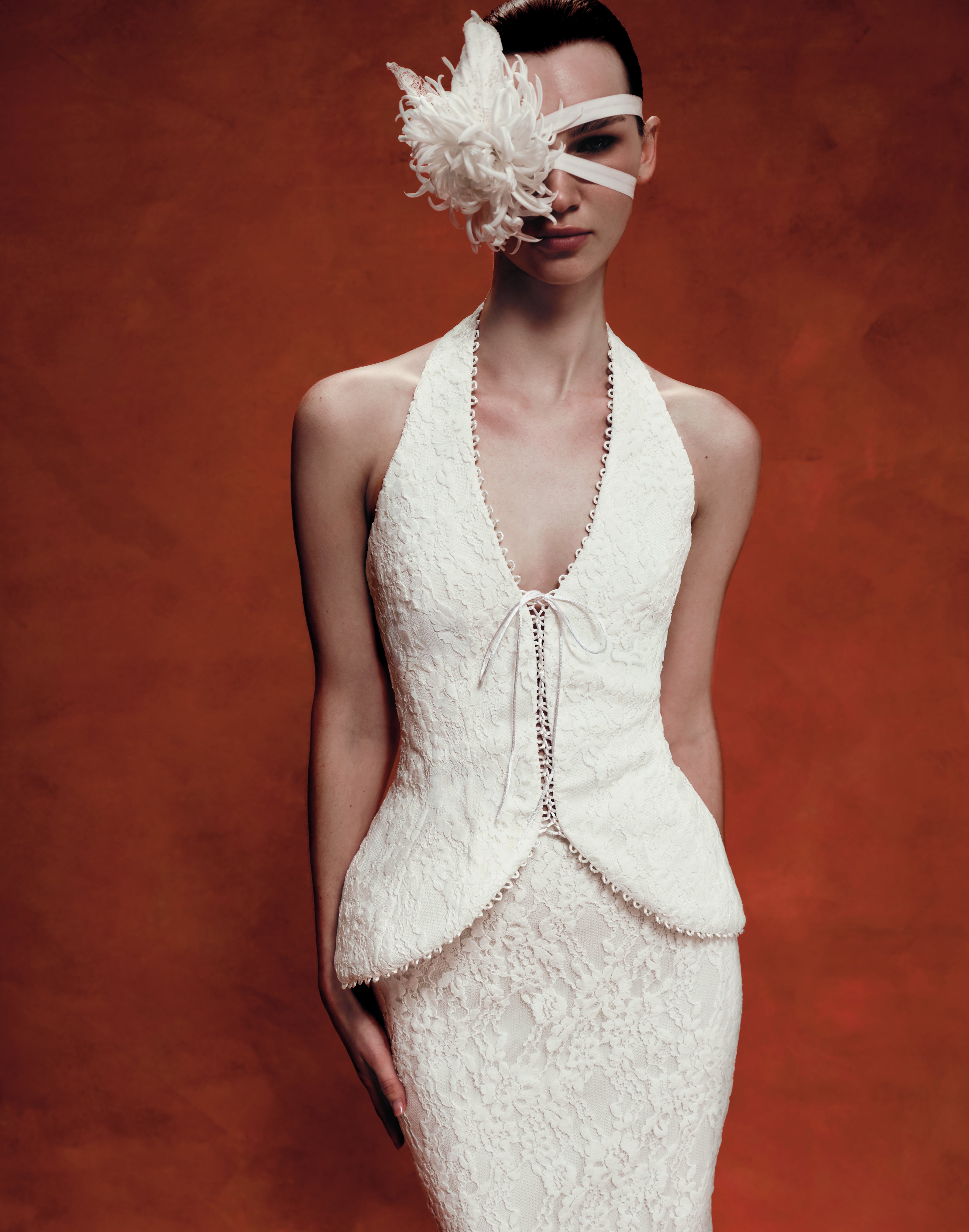 Lace and satin corset top and skirt