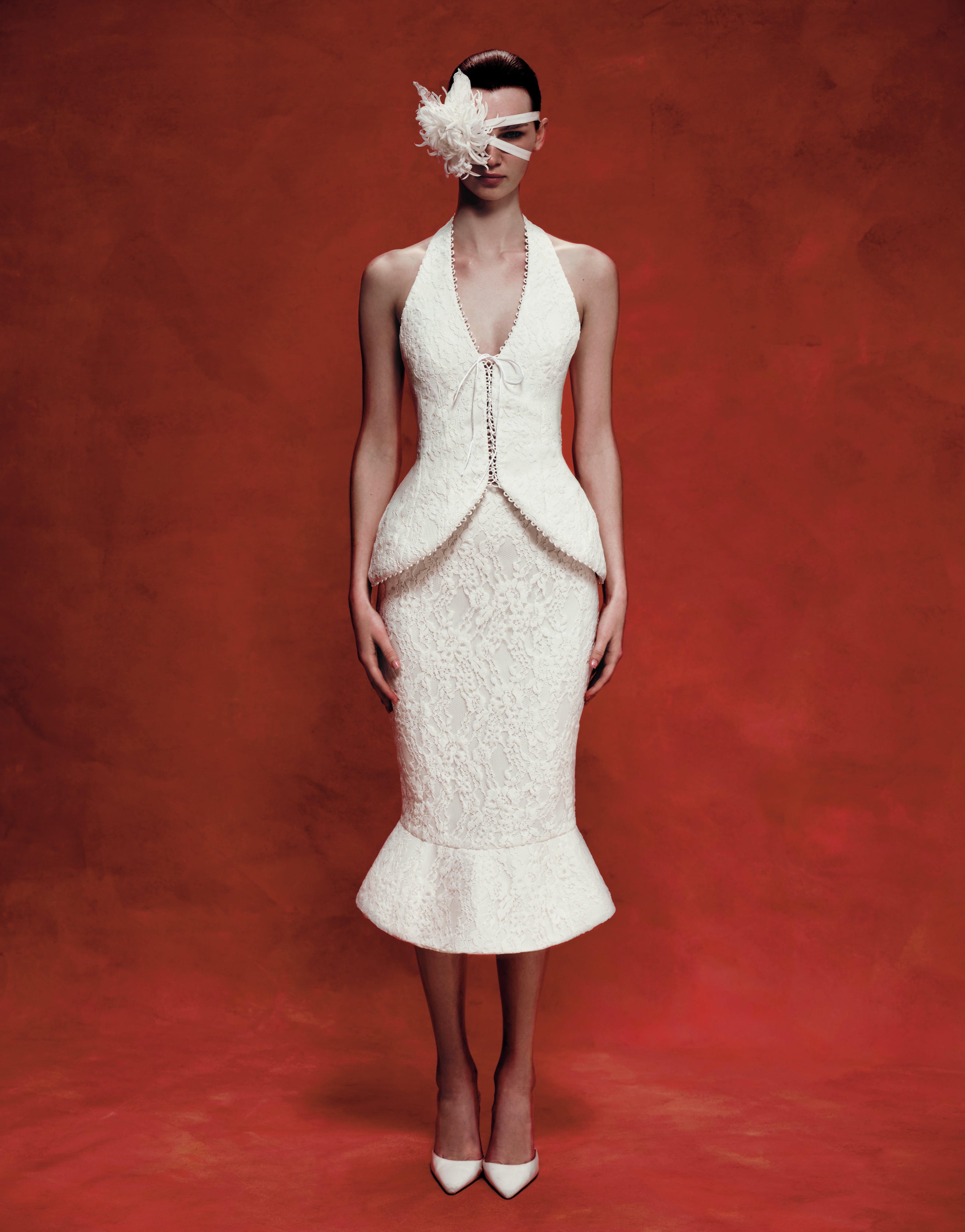 Lace and satin corset top and skirt