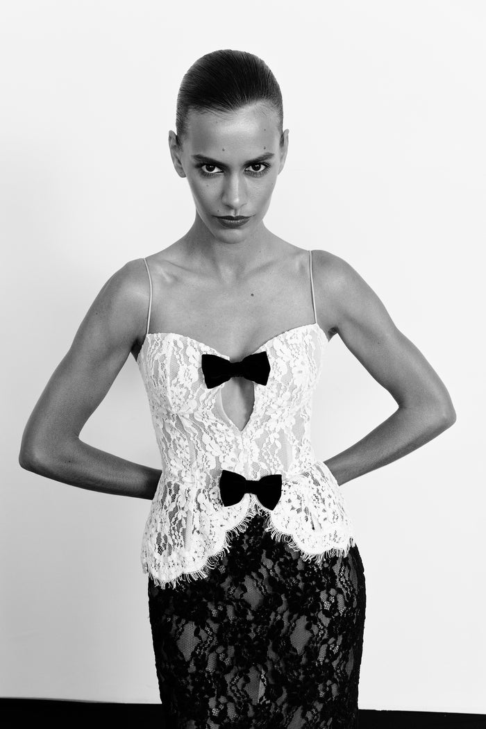Lace corset midi dress with bows – Rasario