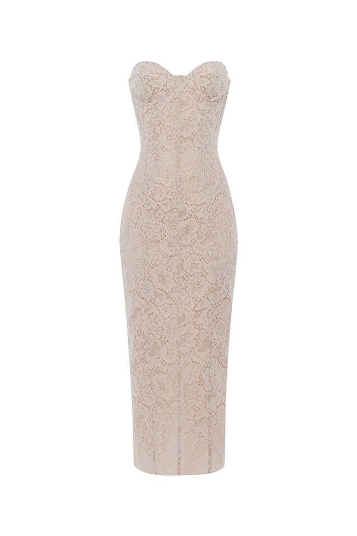 Lace midi corset dress – Color: Beige – RASARIO Online Boutique 38 (FR) / Beige